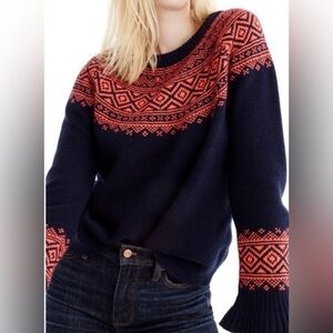 NWT J.Crew Fair Isle Navy & Orange Sweater